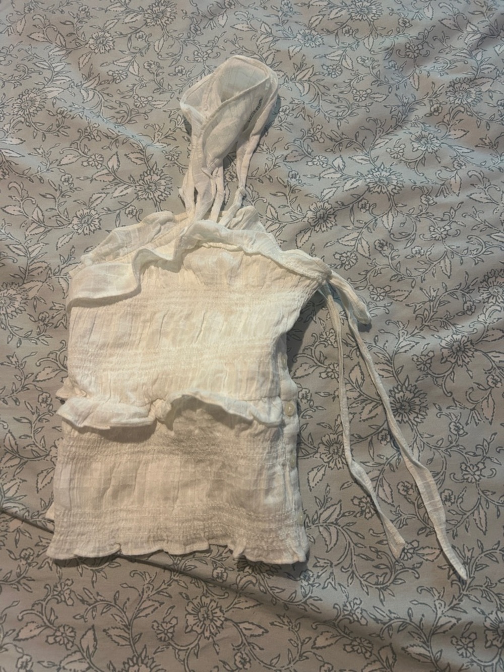 White Ruffled Tie-Front Crop Tank Top - Picture 7 of 7